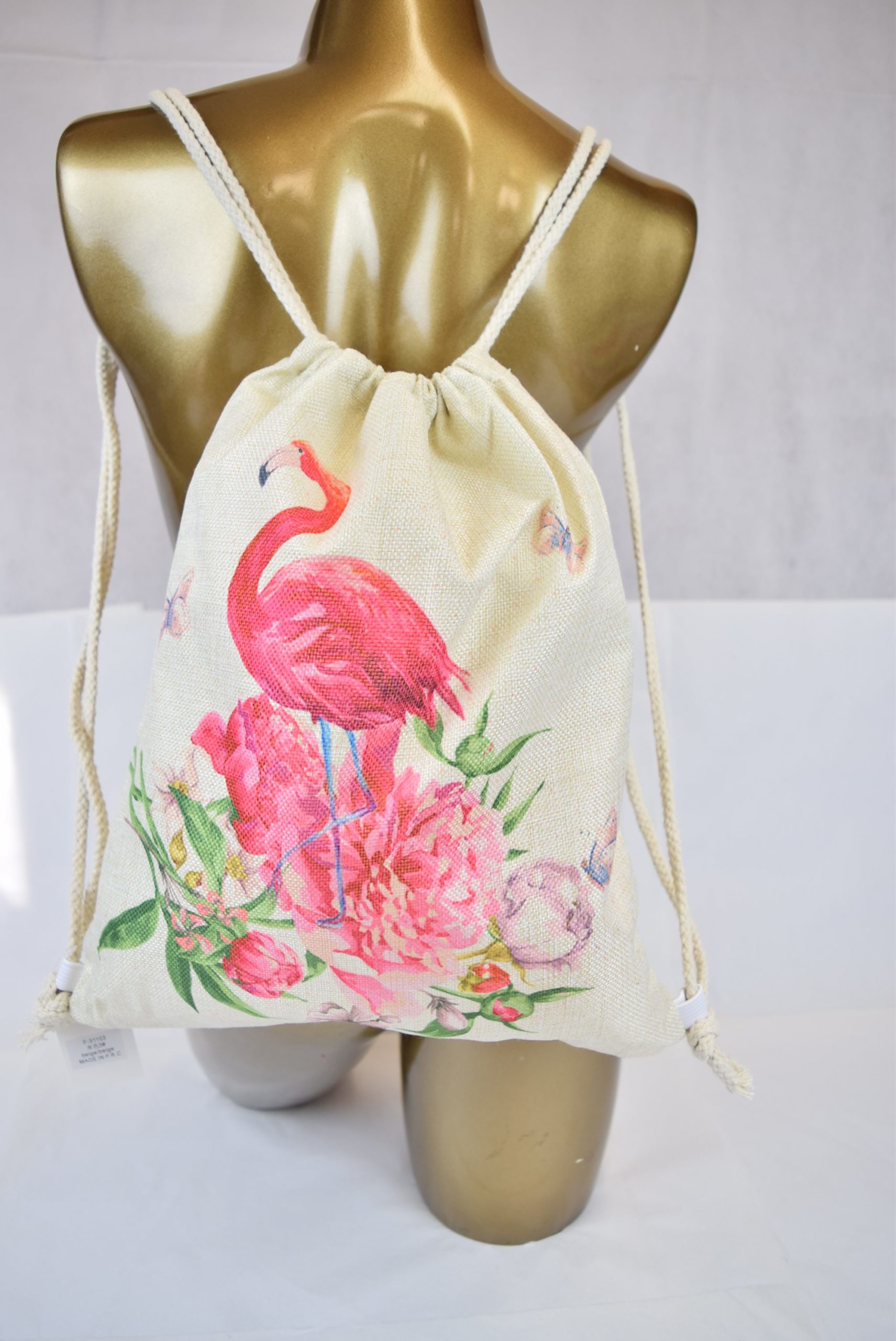 Sac Target Free Time – Motif Flamant Rose Tropical – Cuir Noir